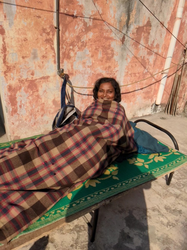 Enjoying winter sun on terrace